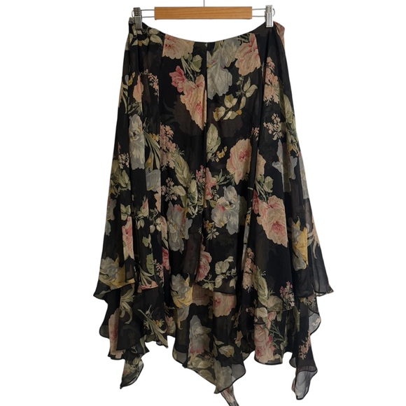 Vintage Ralph LaurenSilk Floral Fairy Skirt Black Romantic Cottagecore Size 12 - Picture 2 of 12